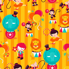 Obraz premium Carnival Circus Performers Seamless Pattern Background