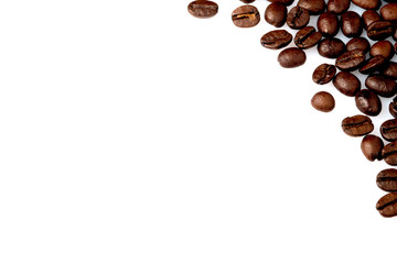 cofee beans in a corner on a white background