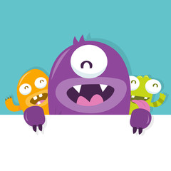 Happy Silly Cute Monsters Peekaboo Sign