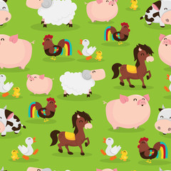 Happy Barnyard Farm Animals Seamless Pattern Background