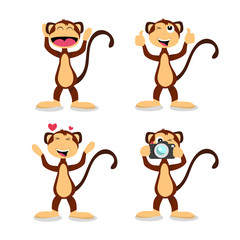 Cartoon aap in verschillende positieve emoties