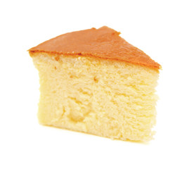 piece of cheese cake on white with clipping path