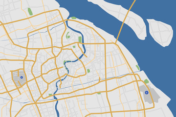 Obraz premium Bardzo szczegółowa mapa sieci drogowej miasta Szanghaju
