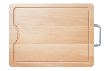 New wooden cutting board isolated on white background.