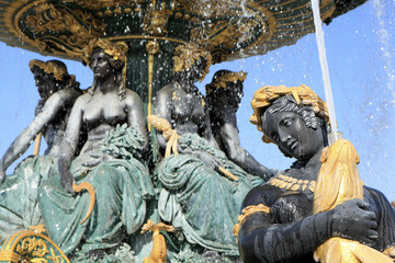 Fototapeta na wymiar Famous fountain in Place de la Concorde, Paris historic monument close up detail photo