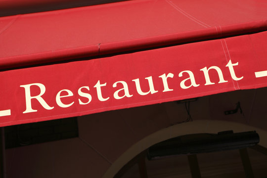 Restaurant Sign Entrance Canopy In Paris France Gourmet Michelin Star Photo