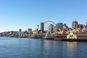 A view on Seattle downtown from the waters of Puget Sound