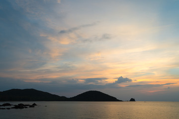 Fototapeta na wymiar twilight sky with silhouette mountain