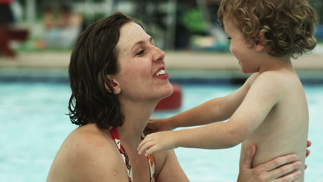 mother and child at a water park