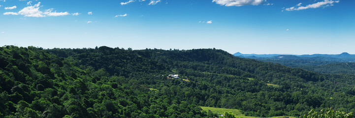 Hills and pasture of the Sunshine Coast hinterland.