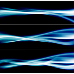 Three bright blue glow header neon swoosh line