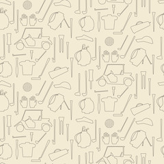 Golf sport items linear seamless texture.  Driver, wood, iron