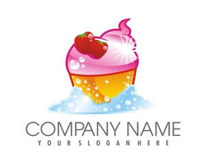 strawberries ice cream logo image vector