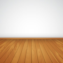 realistic wood floor and white wall  vector illustration