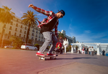 Silhouette of skateboarder