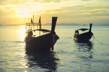 Longtail Boats Sunset Railay Thailand
