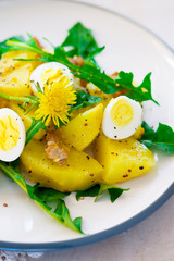 potato salad with dandelions