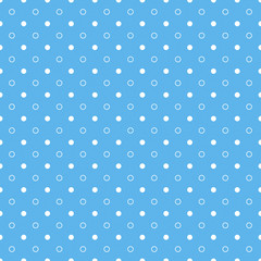 Blue seamless pattern with white circles and dots