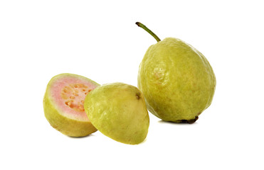 ripe pink guava on white background