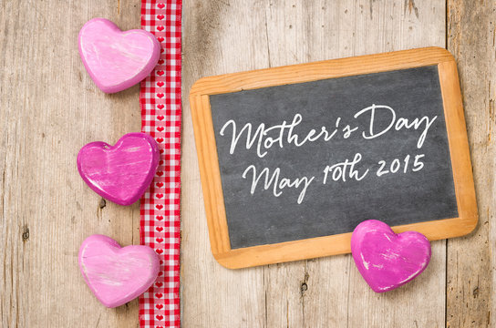 Blackboard with hearts -  Mothers Day May 10th 2015