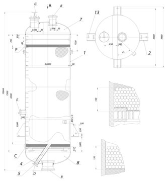 Recirculation column sketch. Vector image