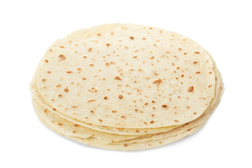 Piadina, italian tortilla heap isolated on white, clipping path