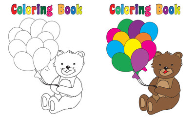 Coloring Book Page teddy with baloons