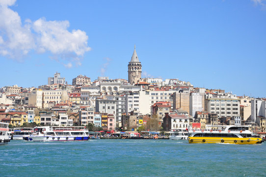 View of galata district and Glata Tower, Istanbul, Turkey