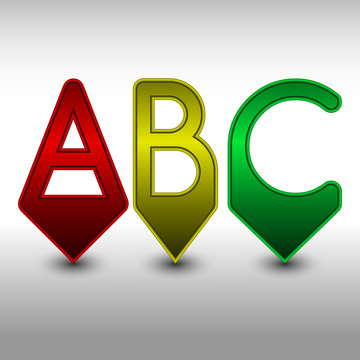 ABC pins in red, yellow and green
Eps 10