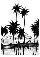 Fototapeta na wymiar coconut trees landscape silhouette
