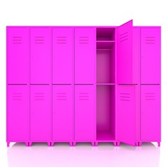 pink empty lockers isolate on white background