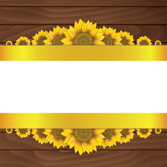 Yellow sunflowers on wooden background