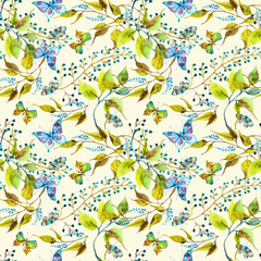 Seamless watercolor background with butterfly