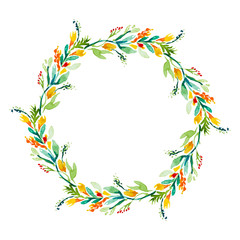 Obraz premium Vector round frame with watercolor flowers.