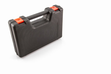 Black tool box, plastic case .