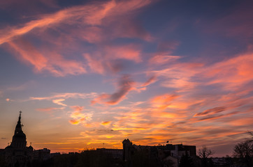 Sunset dramatic sky with clouds at Ukraine