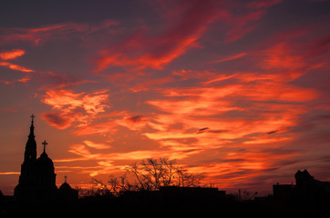 Dramatic sunset with clouds in Ukraine