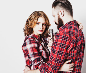 Lovely couple with microphone