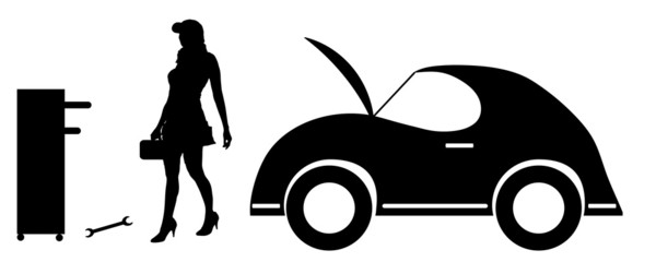 Vector silhouette car repairs.