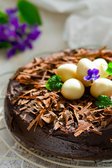 chocolate cake with an easter decor