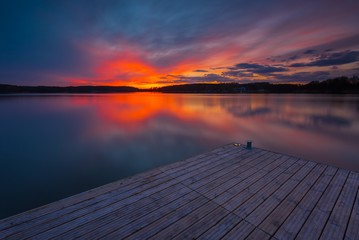 Colorful sunset over lake