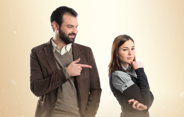 Girl seducing a men over white background