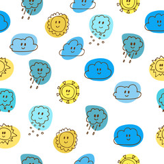 Cute seamless pattern with sun and clouds