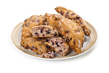 Blueberry Scones on white background. Selective focus.