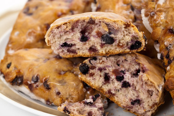 Blueberry Scones on white background. Selective focus.