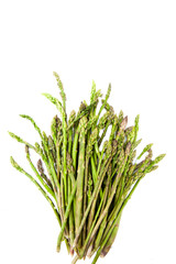 Bunch of asparagus heads vertical frame and isolated