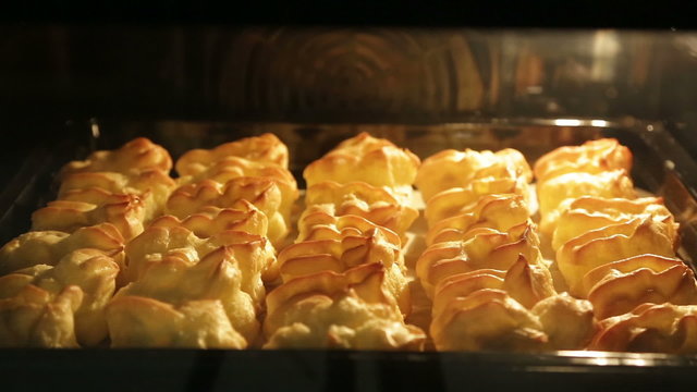 Time lapse close up HD video of baking eclairs
