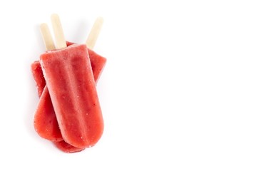 Frozen Strawberry Fruit Bars on white. Selective focus.