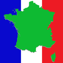 image map of france  on the background of the national flag