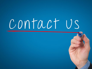Businessman writing contact us